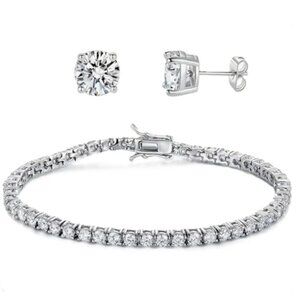 18k Rhodium Electro-Plated Tennis Bracelet & Earring Lab Created Cubic Zirconia